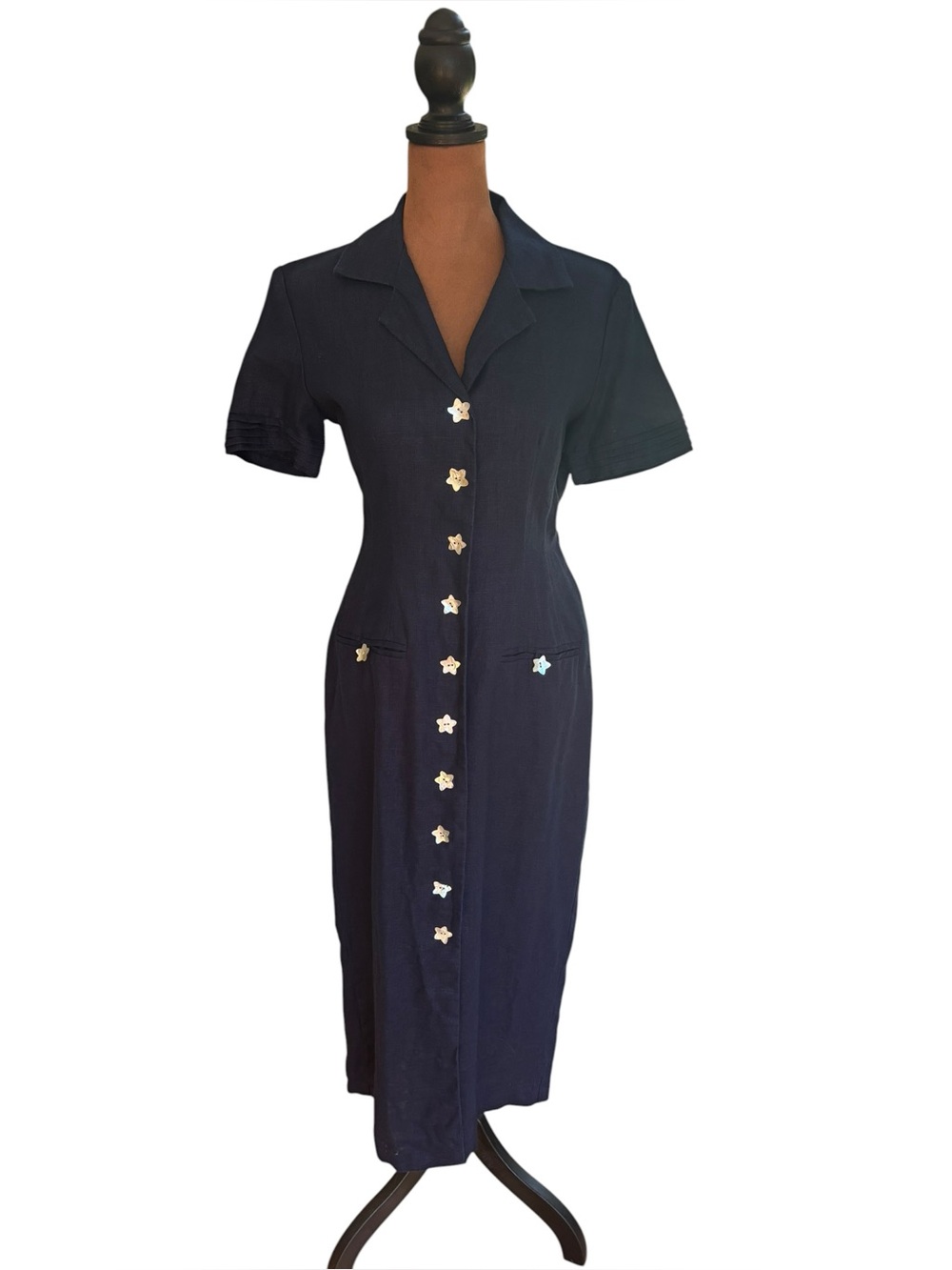 Jessica Howard Navy Button-Front Midi Dress with Star Buttons